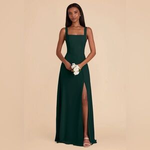 Birdy Grey Emerald Green Square Neck Maxi Dress with Thigh Slit